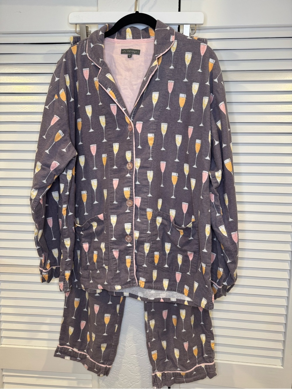 PJ Salvage Champagne Flute Print Flannel Pajama Set